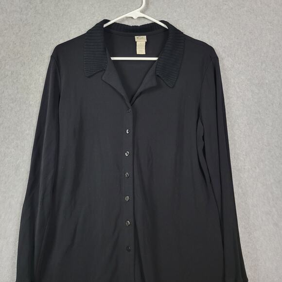 Vintage J. Jill Black LS Button Up Rayon Blouse Women's Large Stretch - Picture 2 of 11